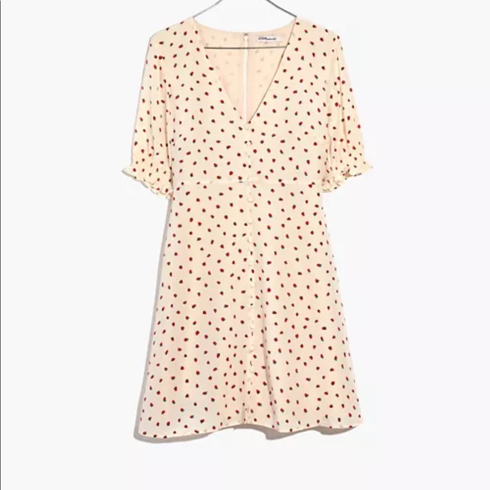Madewell Silk Clover Button-Front Dress in Fresh Strawberries
